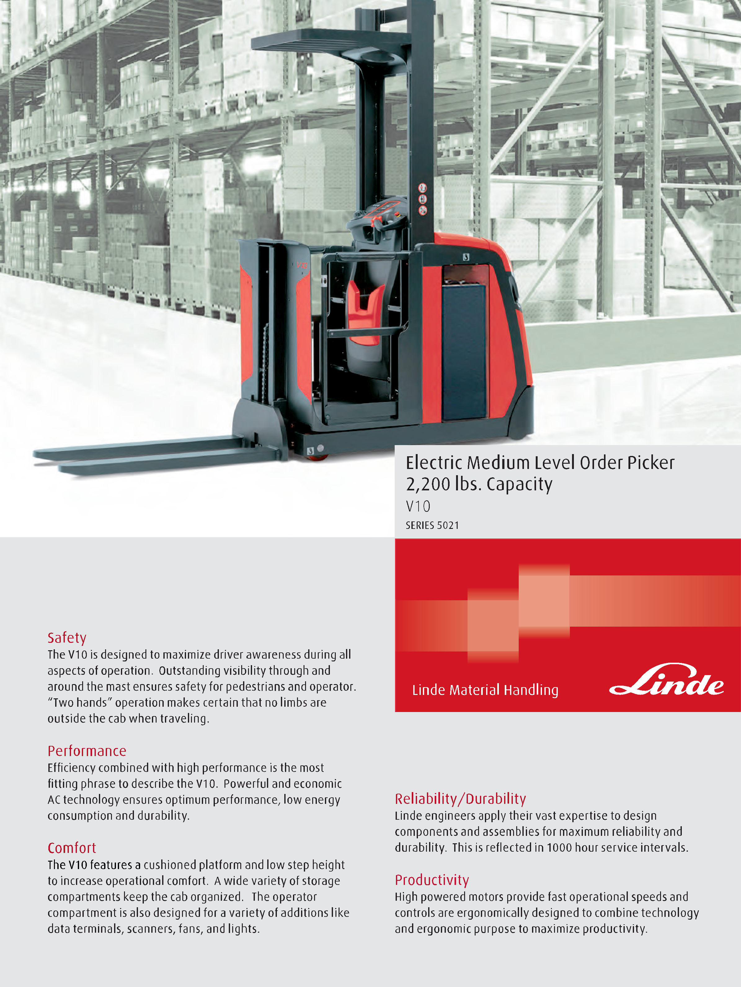 Linde V10 Electric Medium Level Order Picker